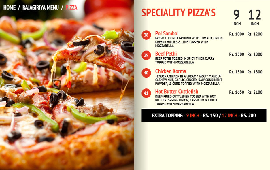 PIZZA – Menu for Pizza delivery Sri Lanka